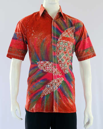 Men's short-sleeved shirts with colorful abstract motifs give the impression of being trendy and looking younger. Suitable for semi-informal events, such as birthday celebrations, family gatherings.の写真素材