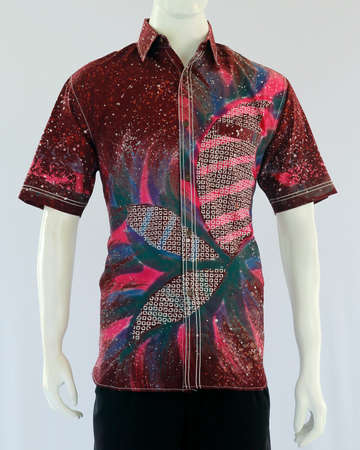 Short sleeve shirts for men with an abstract tie dye motif, a combination of batik motifs, giving a relaxed impression but still looking neat for formal events.の写真素材