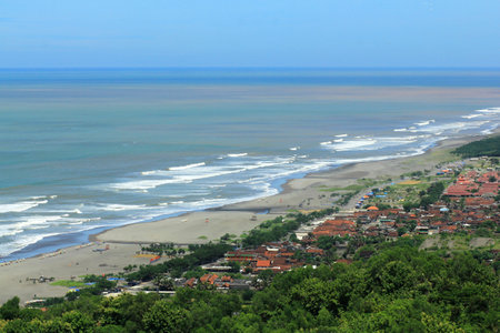 Bantul, Indonesia, March 13, 2015. The coastline view of Parangtritis beach to Parangkusumo beach seen from above is an attraction for tourists coming to Yogyakartaの写真素材
