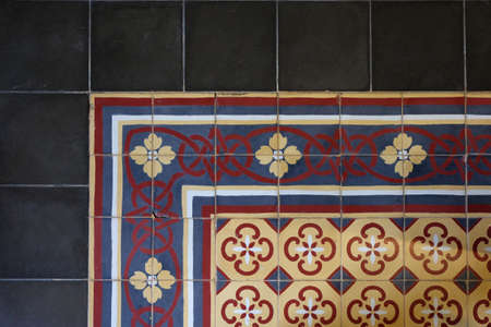 Classic tiles with decorative flower images are unique and luxuriousの写真素材