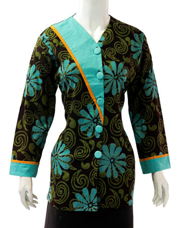 Women's long sleeve shirt with floral print. Beautiful oriental style.の写真素材