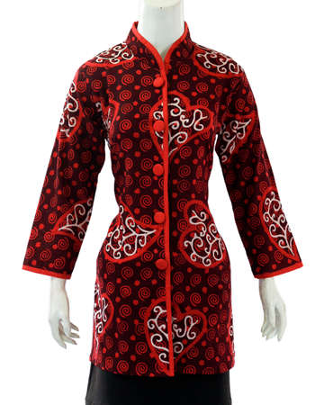 Oriental style women's dress with long sleeves and a collar on the neck.の写真素材