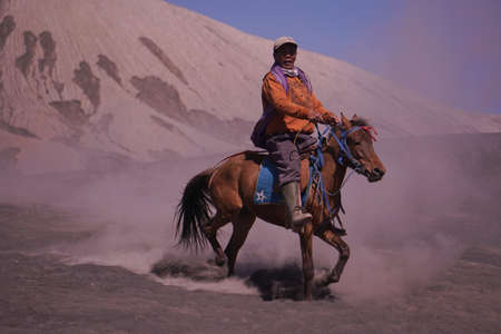 East Java, Indonesia, Aug 15, 2018. Horsemen in National Bromo Park who peddle horseback riding services for visitors or tourists who come.のeditorial素材