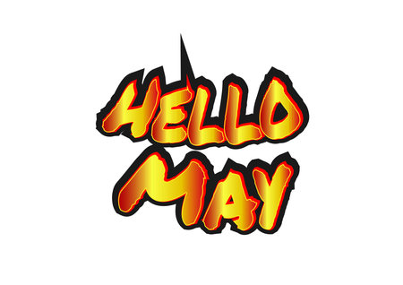 Hello May text with font characters and colors like urban style. Characterized by street art, it can be applied to more varied mediums, such as stickers, labels, banners, posters.のイラスト素材