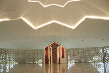 Kulonprogo, Indonesia, Dec 7, 2021. The mihrab of mosque in the Yogyakarta international airport (YIA) complex with clean floors and high roofs carries theme of environmentally friendly architecture.のeditorial素材