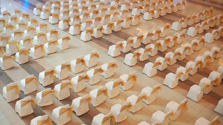 Aerial shot of the arrangement of chairs in a meeting hall.の写真素材