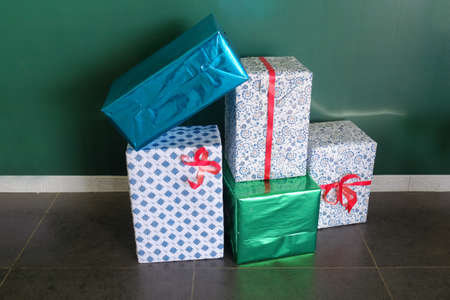 Gift boxes with various wrapping paper are usually presented on special occasions such as Christmas, birthdays, weddings, and other celebrations of happiness.の写真素材