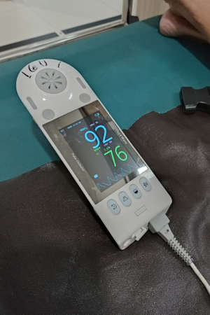 Klaten, Indonesia, Feb 9, 2022. Oximeter, used to measure the level of oxygen saturation in the patient's blood.のeditorial素材