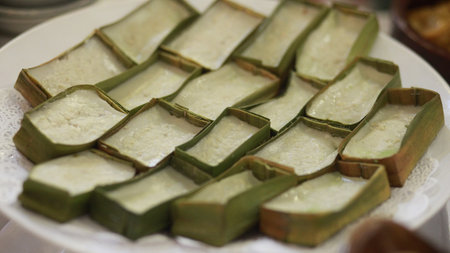 Barongko Cake, a typical Bugis Makassar sweet snack made from bananas, coconut milk and eggs, then steamed.の写真素材