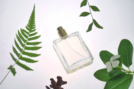 Perfume bottle with tropical natural scentの写真素材