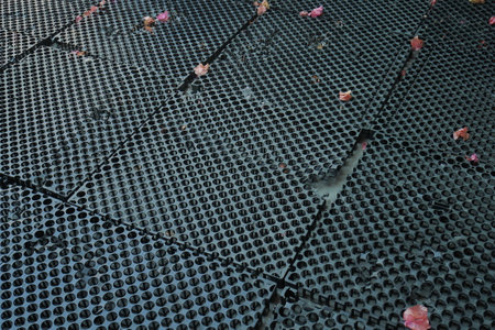 A rubber doormat with a cavity placed outside the entrance.の写真素材