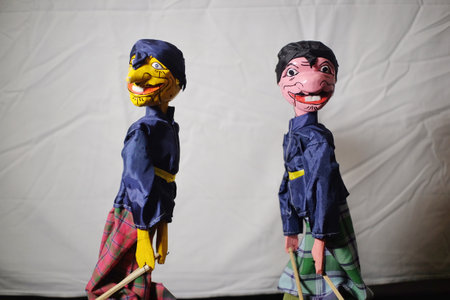 Wayang Golek or wooden puppets, a traditional performing art from West Java which is popular with young and old audiences because the story telling is packed with humor.の写真素材