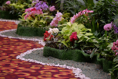 Indoor flower garden decoration. Usually part of the artistic stage design in an event.の写真素材
