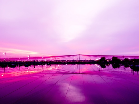 Sky background and water reflection sunset over shrimp pondの写真素材
