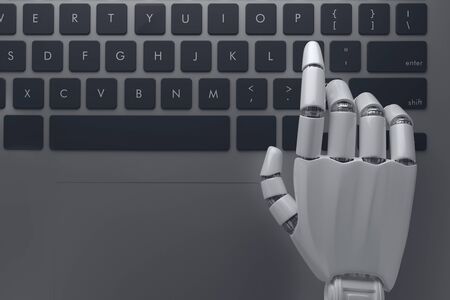 Robot hands hanging over the computer keyboard. 3D illustration.の写真素材