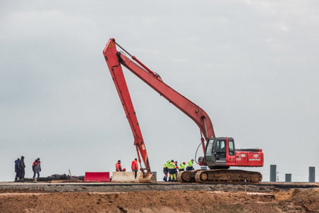 RUSSIA, Anapa-November 29, 2018: Excavator at work. A lot of equipment was employed in the...