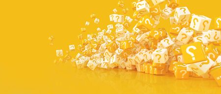 A lot of falling cubes with question marks. 3d illustration.の写真素材