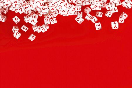 Falling cubes with question marks on red background. 3d illustrationの写真素材