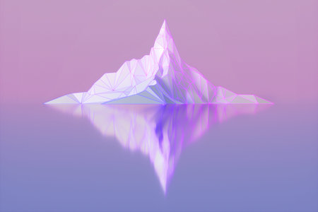 Polygon image of mountain peaks with a glowing backlit 3D illustration,の写真素材