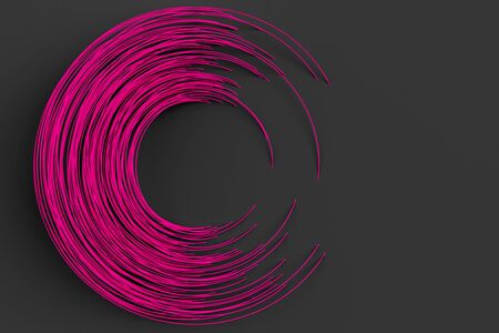 Digital black background of many pink purple circles rods rotated at random angle and forming a frame around an empty space 3D illustrationの写真素材