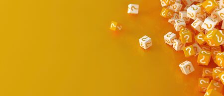 Many falling blocks with question marks. 3d illustration,の写真素材