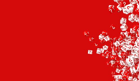 A lot of falling cubes with question marks and empty estom to embed text. 3d illustration,の写真素材