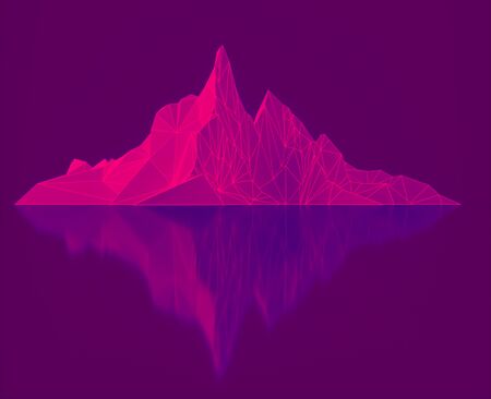 Low poly image of high mountains in neon light 3D illustrationの写真素材