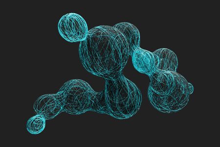 Digital background of many threads intertwined and forming a volume of flowing into each other spheres 3D illustrationの写真素材