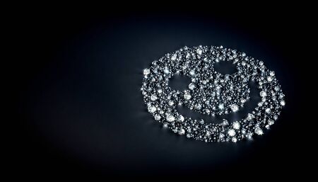 Set of diamonds lying in the shape of a smiling face on the surface. 3d illustrationの写真素材