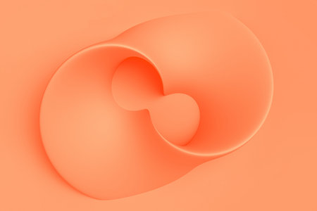 Orange  ochre light delicate abstract 3D background of a wave curving intertwining and writhing surface. 3D illustration with copy spaceの写真素材