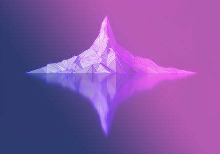 Polygon image of mountain peaks with a glowing backlit 3D illustration