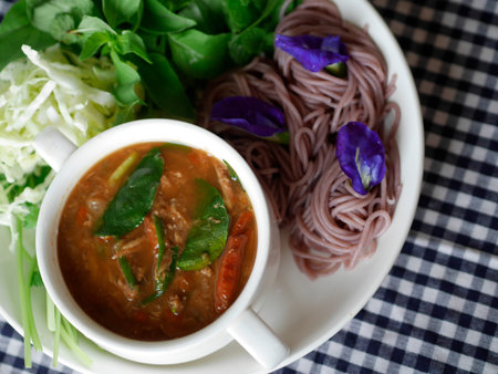 traditional thai noodle -  Jungle curry or Thai is called Khanom jeen nam ya paの写真素材