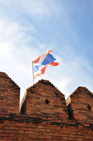 Thai flag on the bricks wallの写真素材