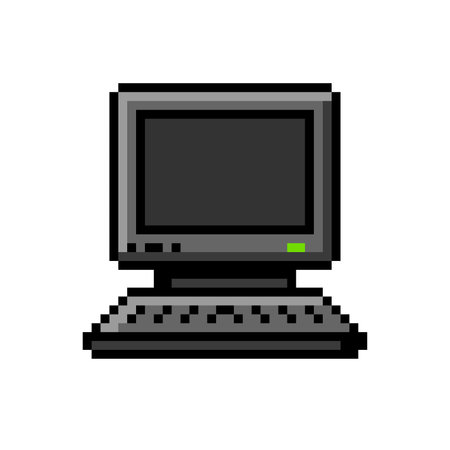 Pixelated computer with keyboard old modern - isolated vector illustrationのイラスト素材