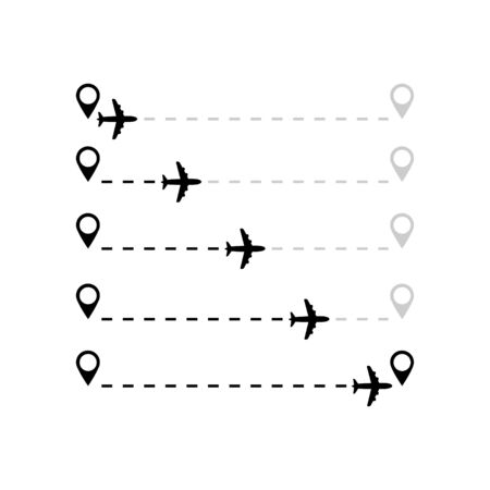 Air plane travel flight route from first to second point setのイラスト素材