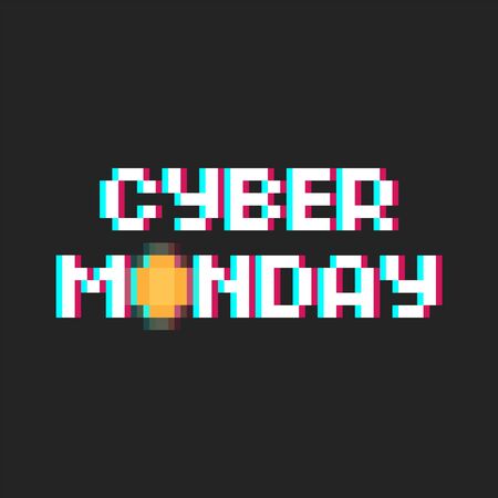 Pixel art poster Cyber Monday with glitch effect and coin icon - isolated vector illustrationのイラスト素材