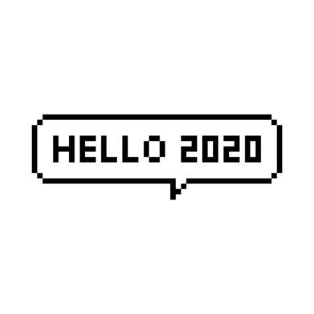 Pixel art 8-bit speech bubble hello 2020 year - isolated vector illustrationのイラスト素材