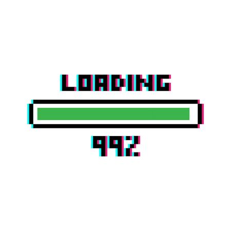 Pixel art Loading bar 99 percent with glitch effect - isolated vector illustrationのイラスト素材