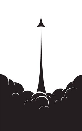 8-bit Rocket launch to space smoke poster background - isolated vector illustrationのイラスト素材