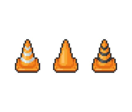 Pixel art 8-bit Road safety traffic cones set - isolated vector illustrationのイラスト素材