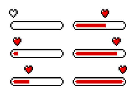 Pixel art 8-bit heart / love loading set - isolated vector illustrationのイラスト素材
