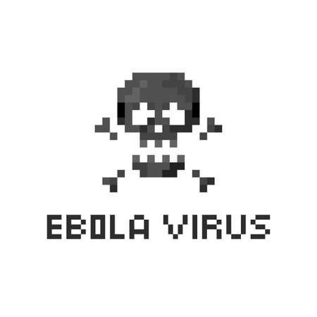 Pixel art 8-bit death skull with Ebola Virus text, quarantine - isolated vector illustration