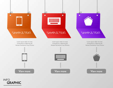 Three hanging vector banners with icons. Infographic elements for your own artwork.のイラスト素材