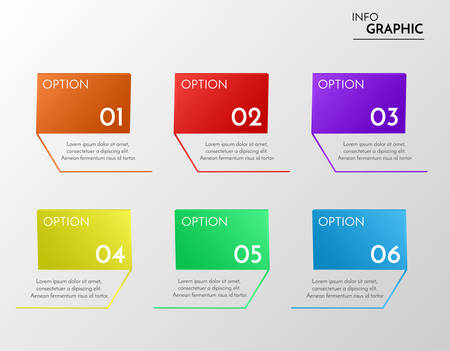 Six vector colorful banners. Infographic option boxes for your own text.のイラスト素材