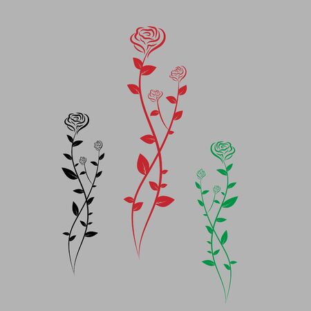 Three colorful roses. Flower icon. Rose vector.のイラスト素材