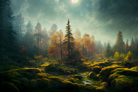 Fantasy natural environment. Fantasy landscape. Illustration of a colorful scene.の写真素材