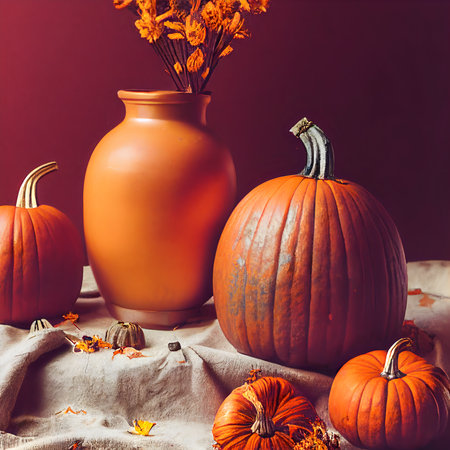 Orange head jack lantern. Carved Halloween pumpkins decorations. Pumpkin composition.の写真素材