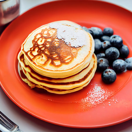 American pancakes with marble syrup. Sweet Homemade Stack of Pancakes.の写真素材