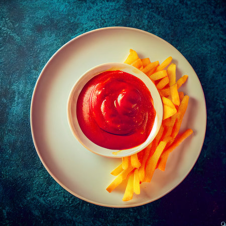 Fresh fries with ketchup.の写真素材