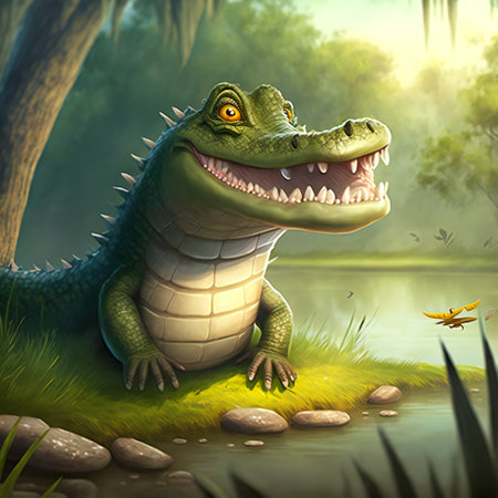 Animal crocodile character for children. Fantasy cute animal suitable for children's book.の素材